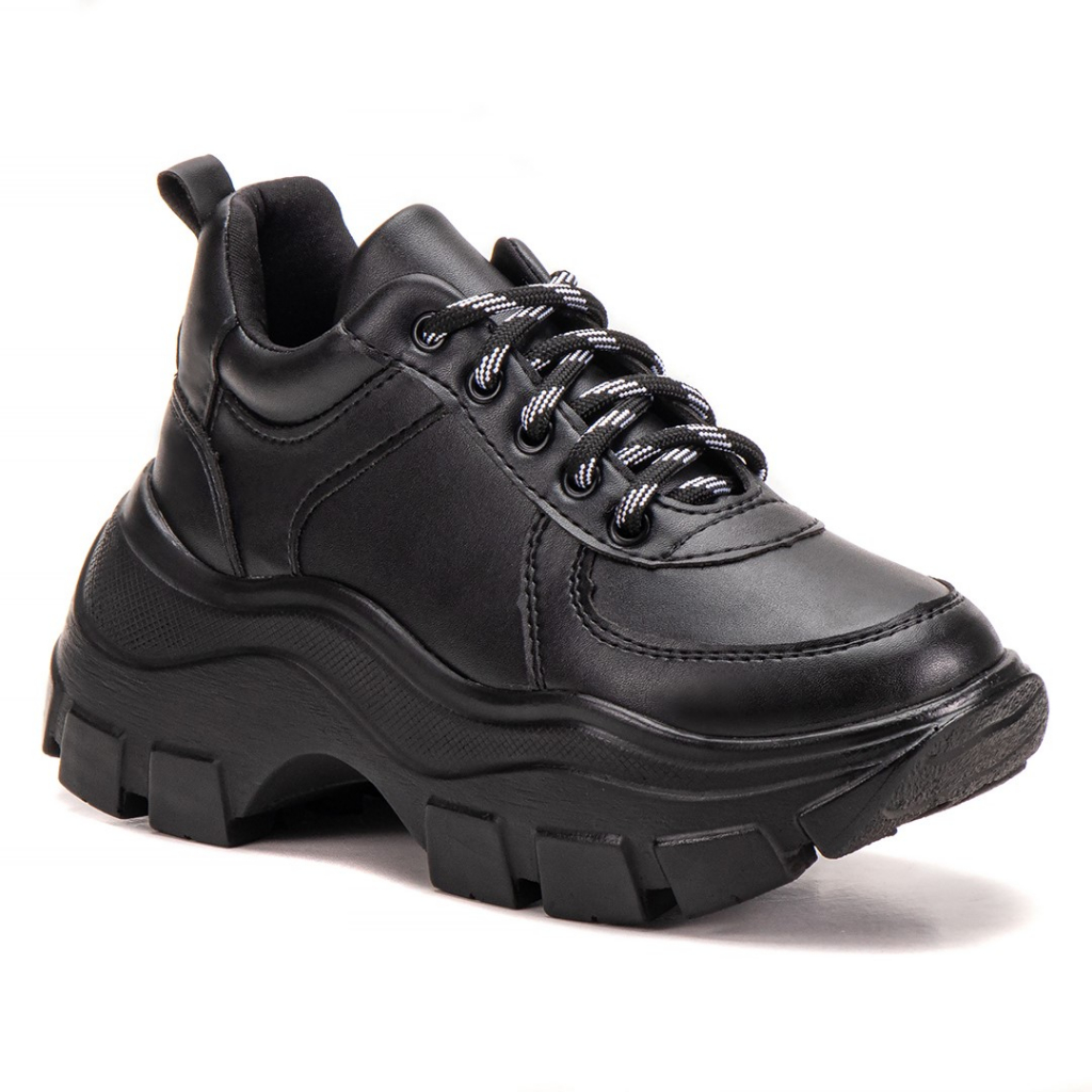 Tênis Feminino Sola Alta Tratorado All Black Preto Chunky Dad Sneaker Original Promocao