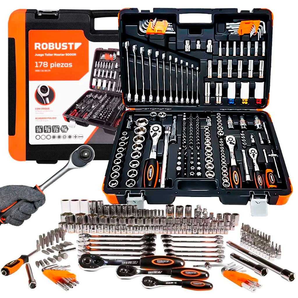 Kit Jogo Ferramenta Oficina Master Para Mecânico Maleta Com 178 Peças 5000r Robust Cr-V Profissional - Home & Living