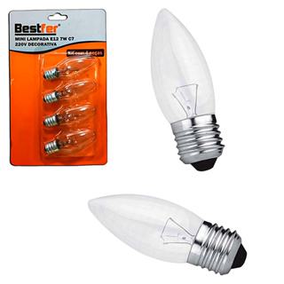 Kit Jogo 4 Mini Lâmpadas Vela Decorativas E12 7W C7 220V Para Decoração Painel Festas Lindo em Oferta na Shopee