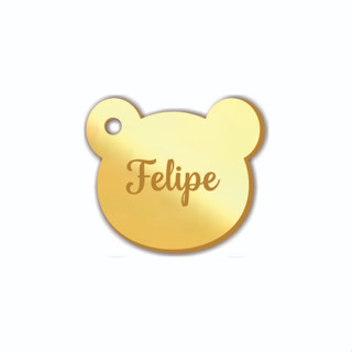 Aplique Tag Urso Acrílico Espelhado Com Nome Gravado 50 Pçs