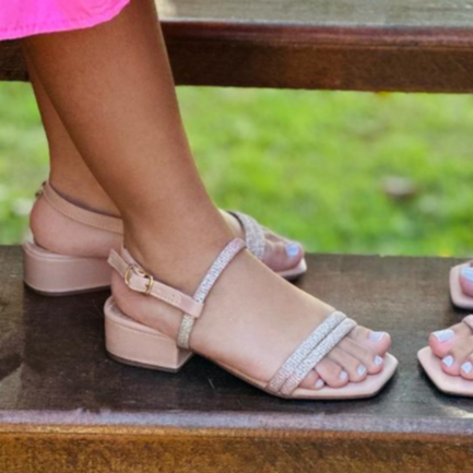 Sandália Infantil Com Glitter Feminina Salto Bloco Baixo