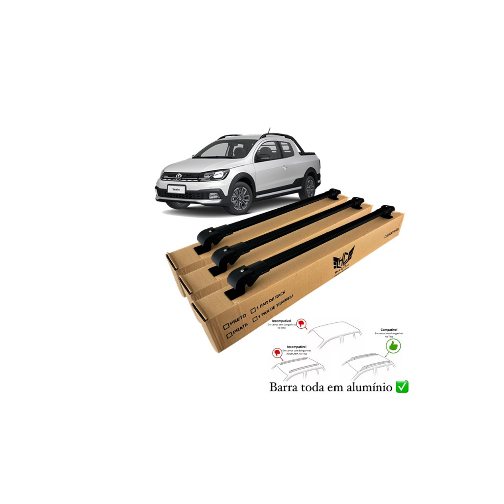 Rack Travessa Saveiro Cross 2010 A 2019 3 Barras Bagageiro Slim Barra Alumínio