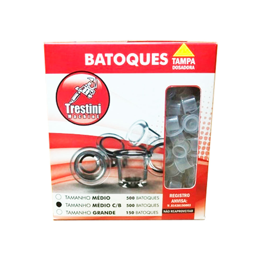 Batoque Para Tatuagem M com borda Trestini CX 500un Tampa Dosadora Tattoo