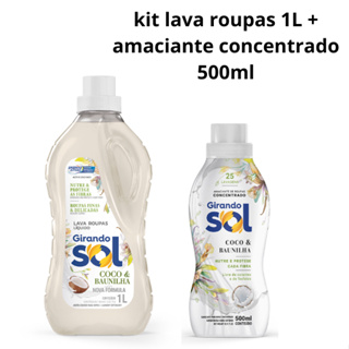 Kit Lava roupas 1L + amaciante concentrado 500ml Coco com baunilha Girando Sol em Oferta na Shopee