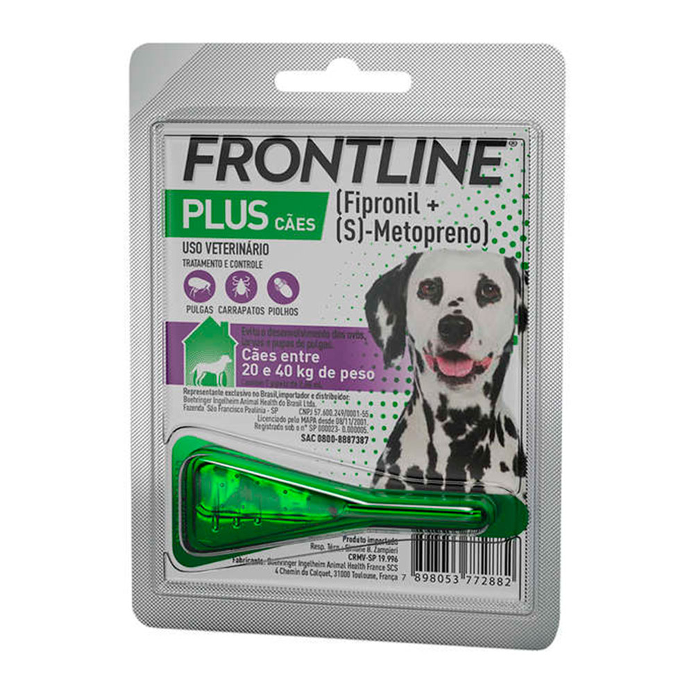 Frontline Plus Antipulgas e Carrapatos Para Cães 20 a 40kg
