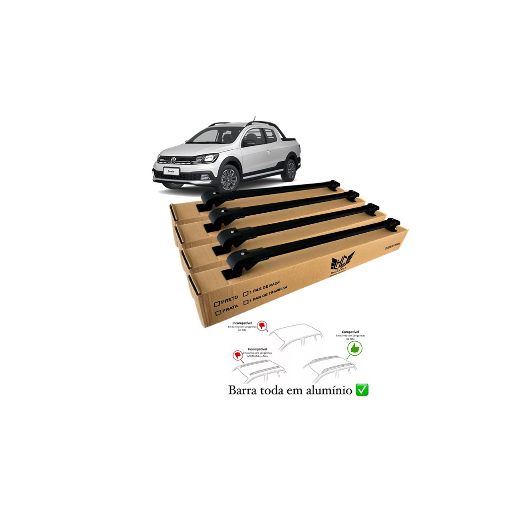 Rack Travessa Volkswagem Vw Saveiro Cross 2010 A 2019 4 Barras Bagageiro Slim Barra Alumínio