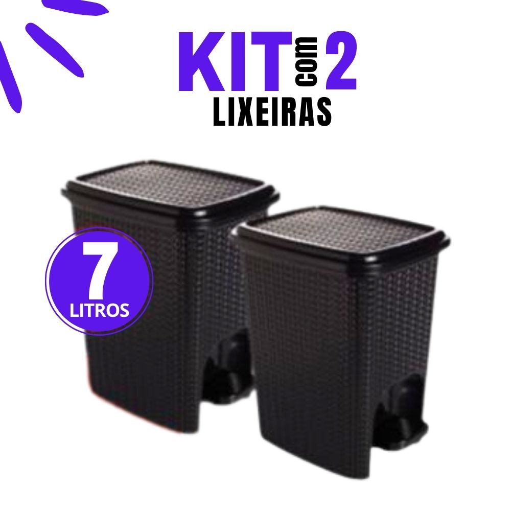 Kit 2 Lixeiras Rattan Cozinha Banheiro Escritório 7 Litros Preta C/pedal em Oferta na Shopee