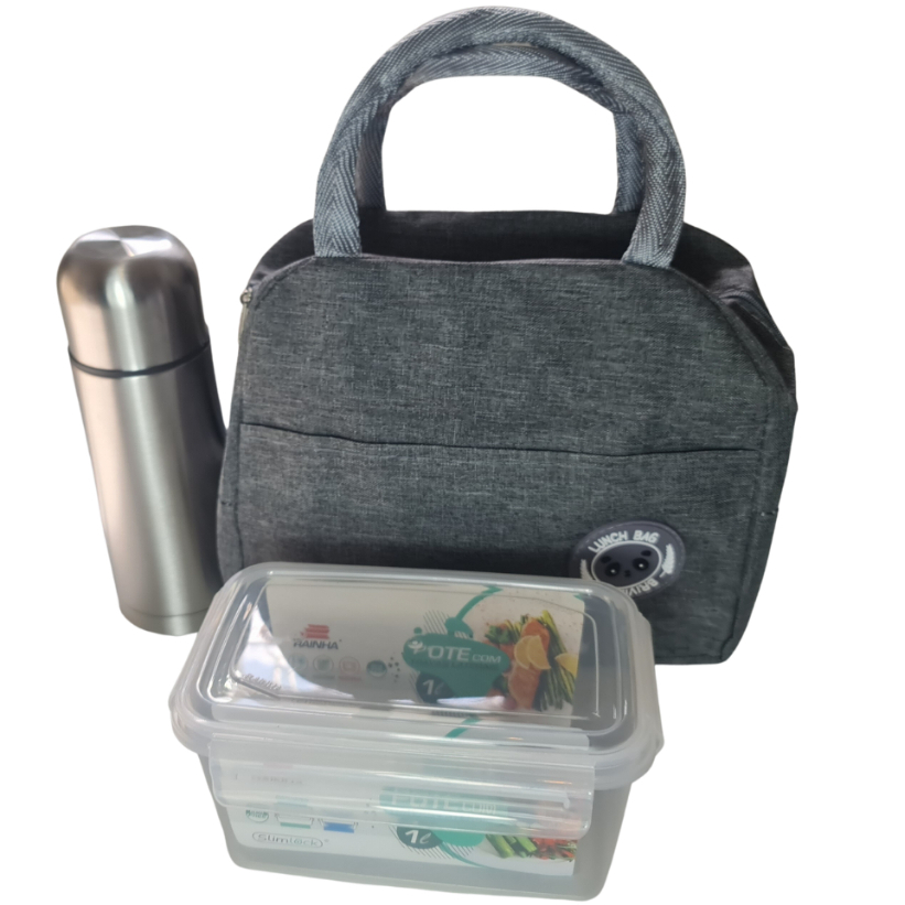 Kit Bolsa Térmica para Marmita com Lancheira e Garrafa Térmica de Inox Inclusos