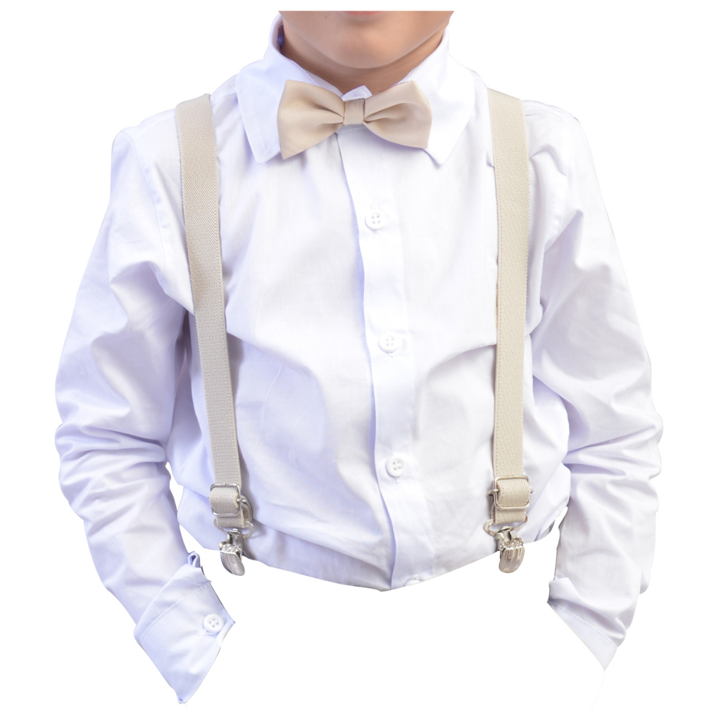 Kit Camisa Social Manga Longa Branca + Gravata e Suspensório Varias Cores (P, M, G, 1 ao 16)