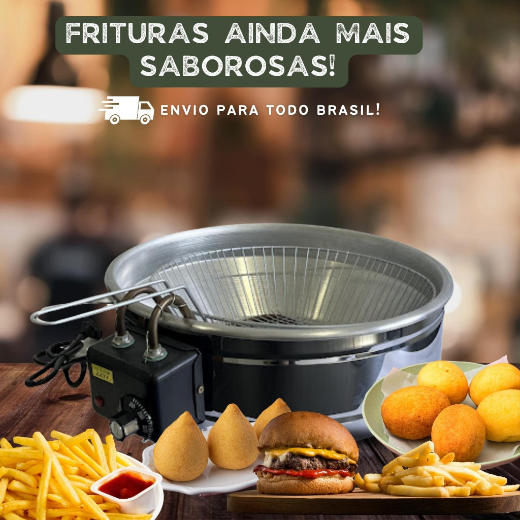 Fritadeira elétrica tacho de 4 litros base em Inox 1500W 110 ou 220V com termostato