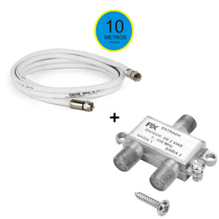 Kit Cabo Coaxial Rg6 De Antena 10 Metros + Divisor 1 X 2