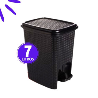 Lixeira Cozinha Banheiro Pequena Cesto de Lixo Com Tampa 7 Litros Com Pedal Preto Rattan