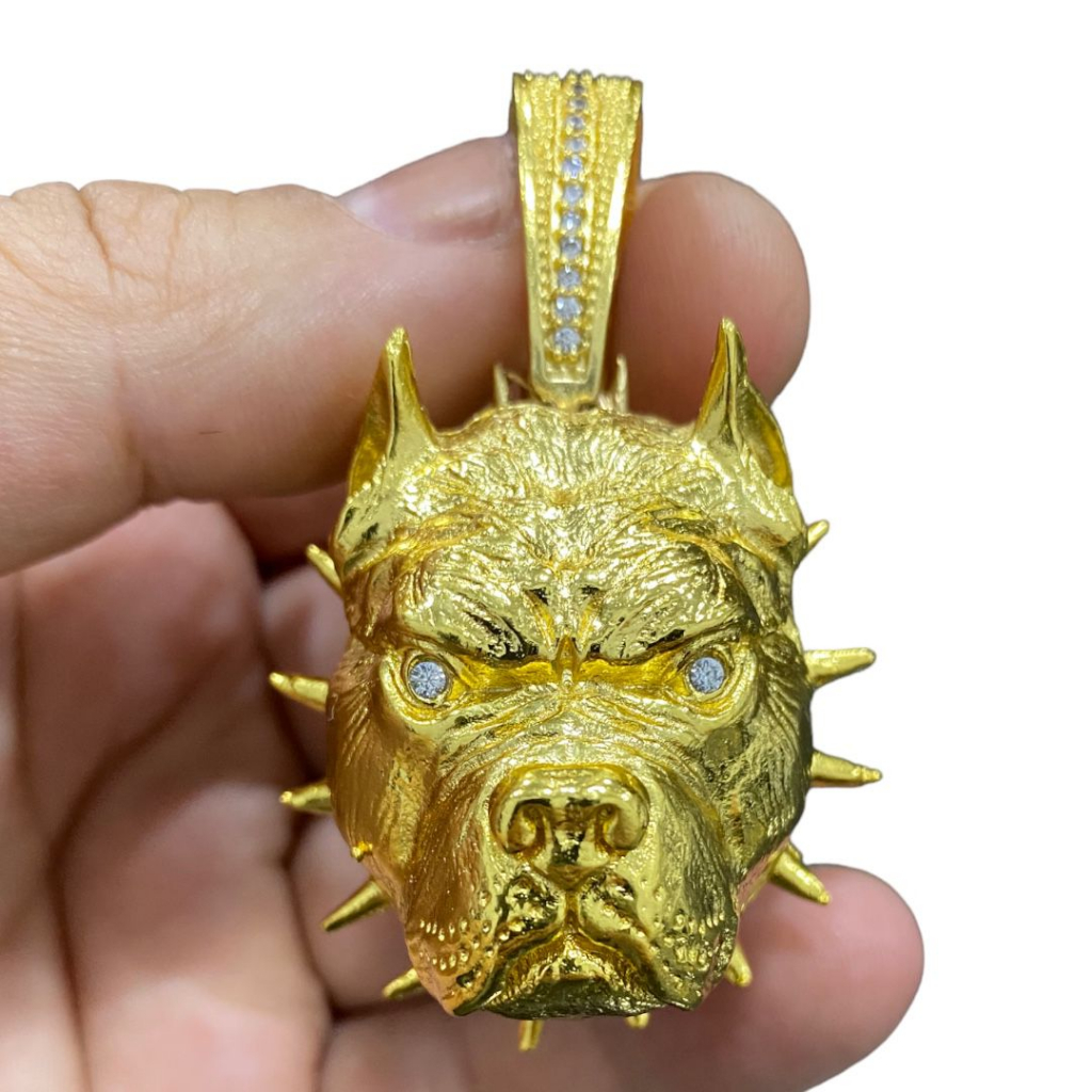 Pingente Masculino Pitbul Cravejado MOEDA ANTIGA Banhado a Ouro 18 K SOMENTE PINGENTE