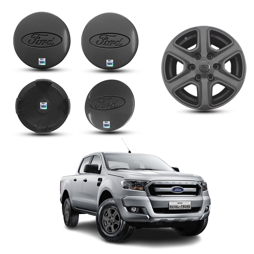 4 Calotas Ford Ranger Grafite 69mm Tampa Miolo Roda Original