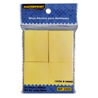 Kit com 4 Blocos Adesivo com 100 folhas cada por 37,5x50mm Amarelo