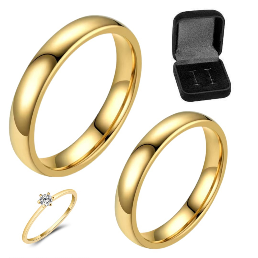 Par De Aliança De Casamento Ouro 24k Tradicional 4mm Banho De 10 Milésimos Noivado Original.