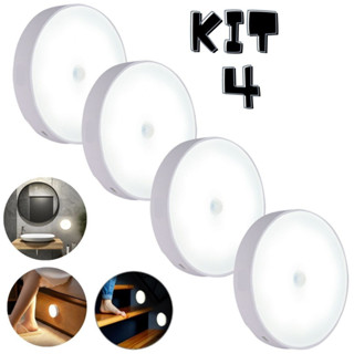Kit 4 Luminária Led Sensor Presença Recarregavel Imã Fixação Luz Iluminação Branco Quente