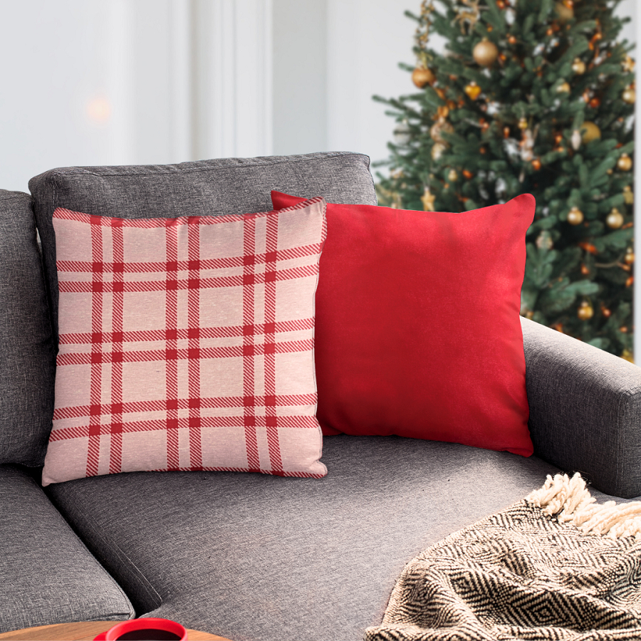 Kit 4 Capas de Almofada Xadrez de Natal Natalina Vermelho