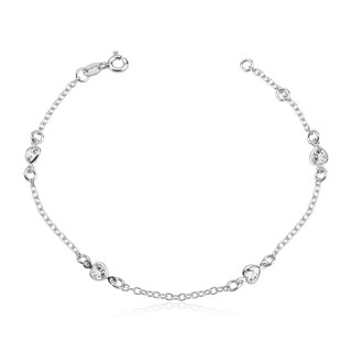 Pulseira feminina de prata 925 corações cristal