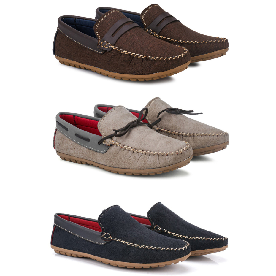 Kit 3 Pares Mocassim Masculino Sapato Casual Solado Costurado Conforto Macio Qualidade