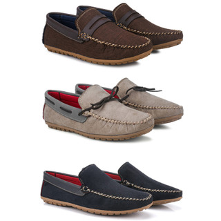 Kit 3 Pares Mocassim Masculino Sapato Casual Solado Costurado Conforto Macio Qualidade