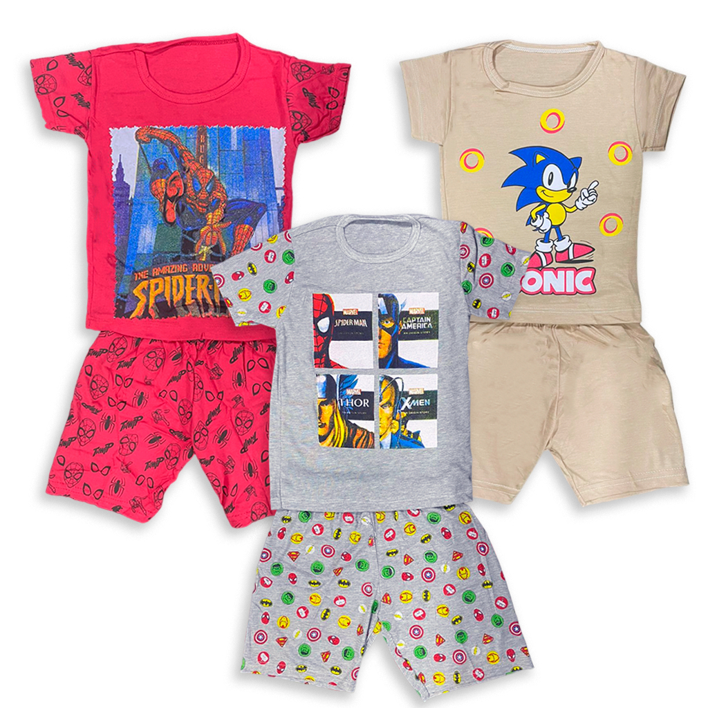 Kit 04 Peças 2 Conjuntos Pijama Infantil Menino Verão Manga Curta 100% Algodão Estampado