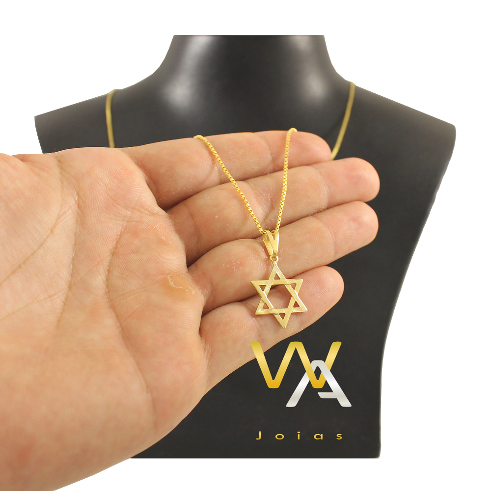 Corrente Colar veneziana 1 mm + Pingente estrela de Davi vazada pequeno Feito de moeda antiga