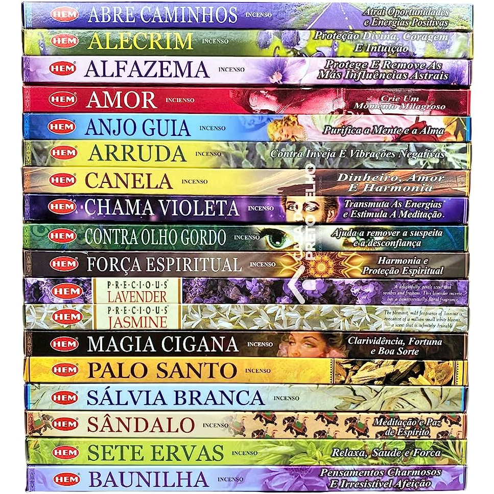 Incenso Hem 25 caixinhas de 8 varetas cada (5 aromas) em Oferta na Shopee