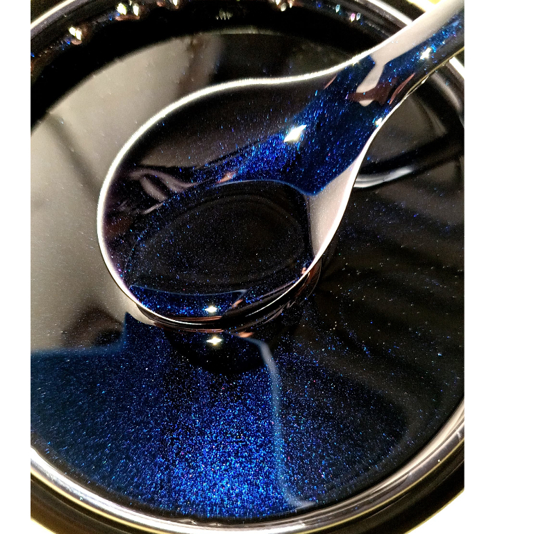 100ml TINTA POLIÉSTER AUTOMOTIVA PRETO COM PEROLAS AZUL em Oferta na Shopee