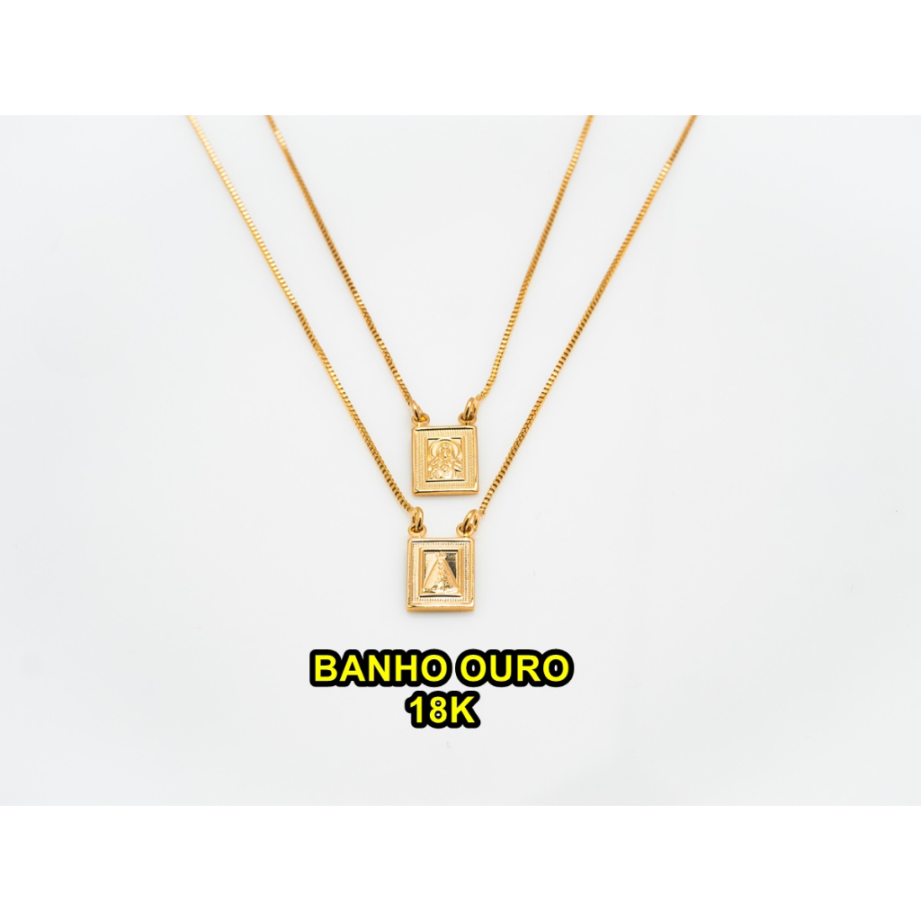Escapulário Nossa Senhora Aparecida e Sagrado Coração 70cm Banho Ouro 18k Antialérgico na Promoção