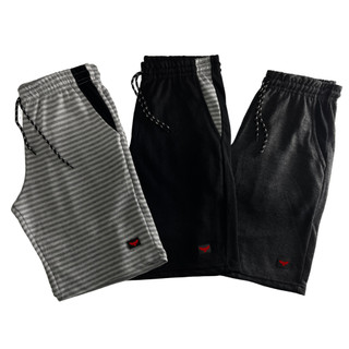 kit 3 Bermudas Moletom Academia Treino Masculinas Listrada 100% Algodão Cores Sortidas Bolso 2