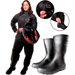 Capa Roupa De Chuva Linda Bota Bontina Galocha Cano Medio Impermeavel Moto Motoqueira Motogirls Feminina