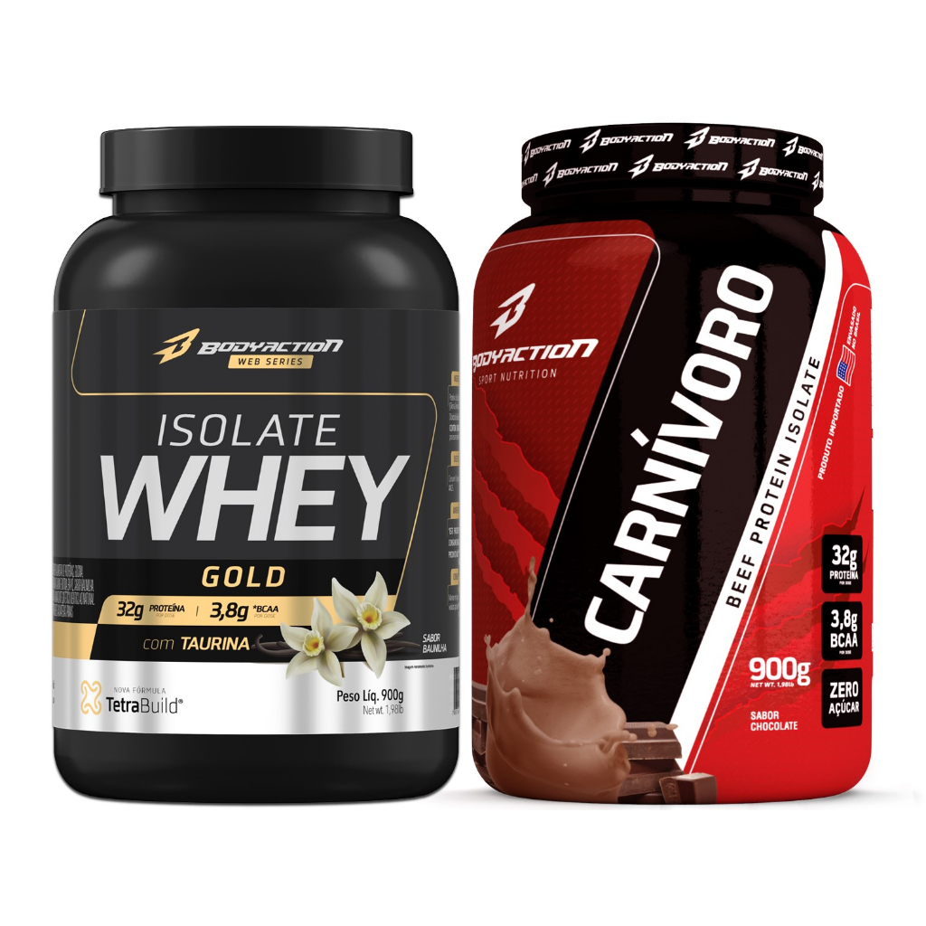 Whey Protein Isolado Isolate Gold 900g + Carnívoro Beef Protein - Bodyaction