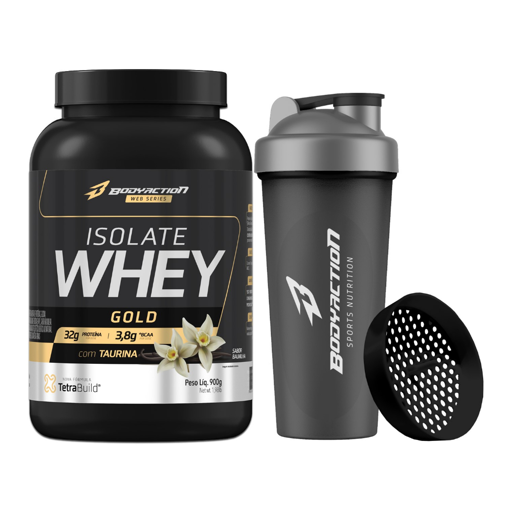 Whey Isolado Isolate Gold 900g Zero Lactose + Coqueteleira - Bodyaction