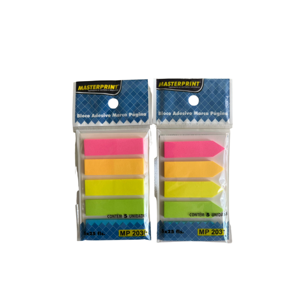 Bloco Adesivo Marcador de Páginas 5 Cores Neon Seta e Reto MASTERPRINT em Oferta na Shopee