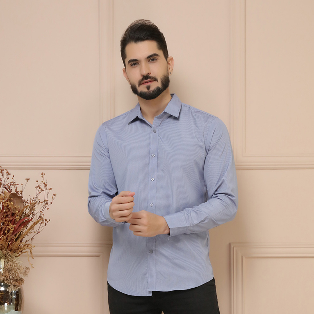 Camisa Social Masculina Slim Fácil Listrada  L003