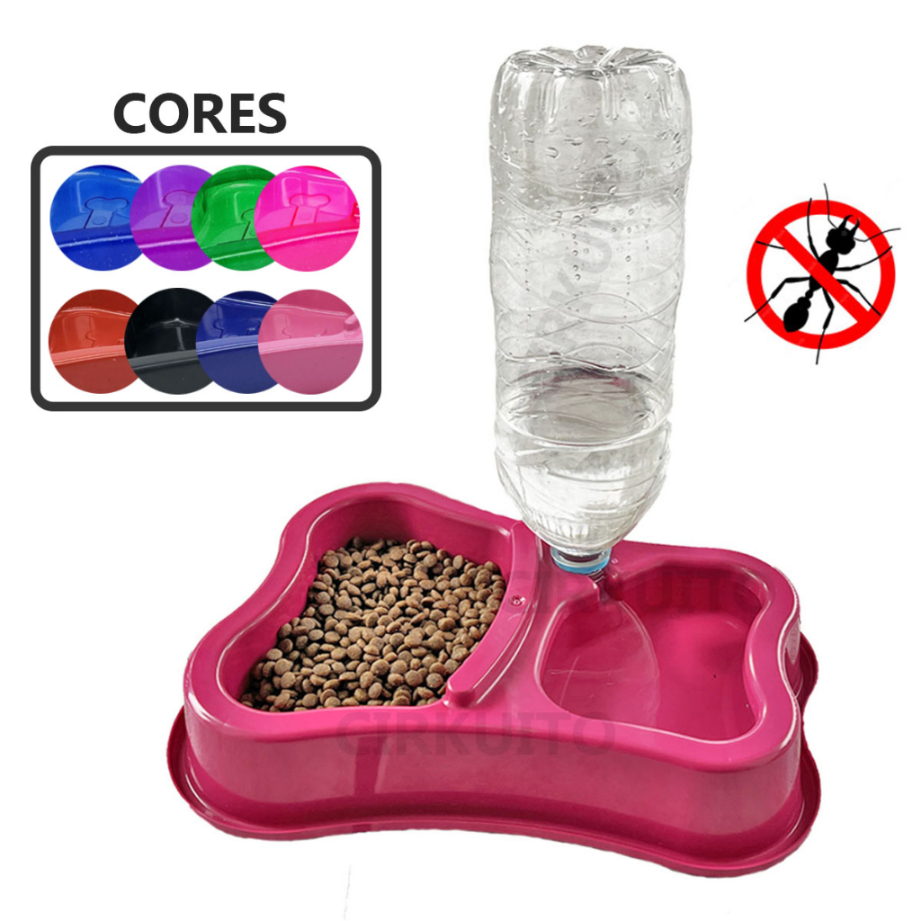 Comedouro Bebedouro Cachorro Pet Gato Duplo Automático com Suporte Garrafa - Cães e Gatos