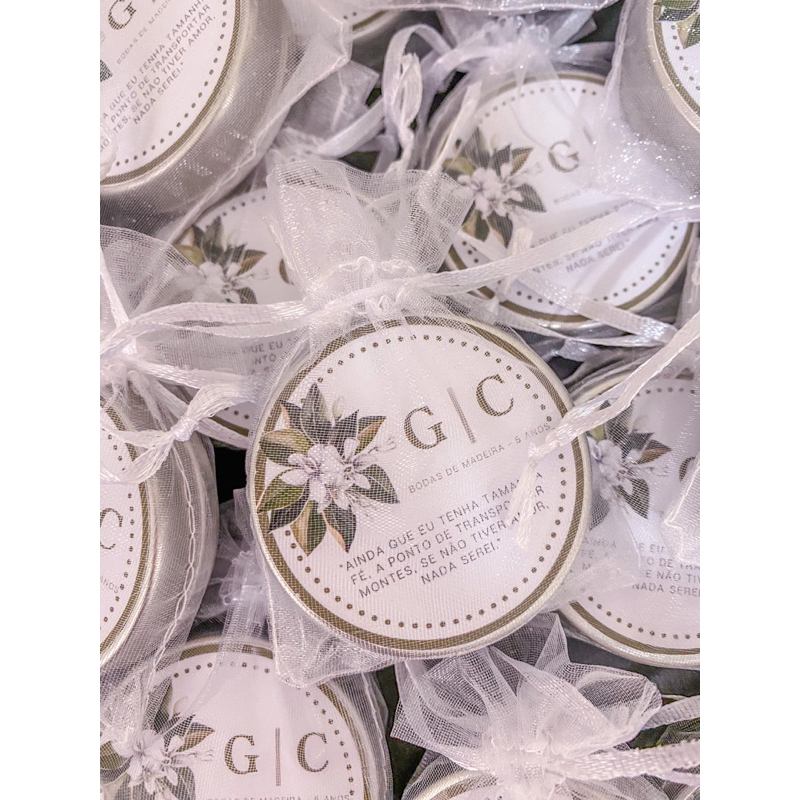 Vela Aromática Lembrancinha Personalizada Casamento Aniversário Nascimento e Batizado 30 unidades