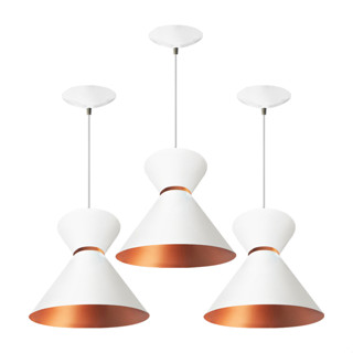 kit com 3 pendentes lustre luxo branco/cobre casa e decoração GR luminarias