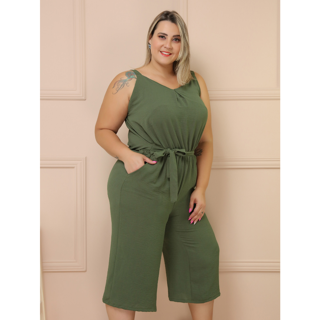 Macaquinho feminino plus size alça macacão pantacurt — imagem 2 de 2