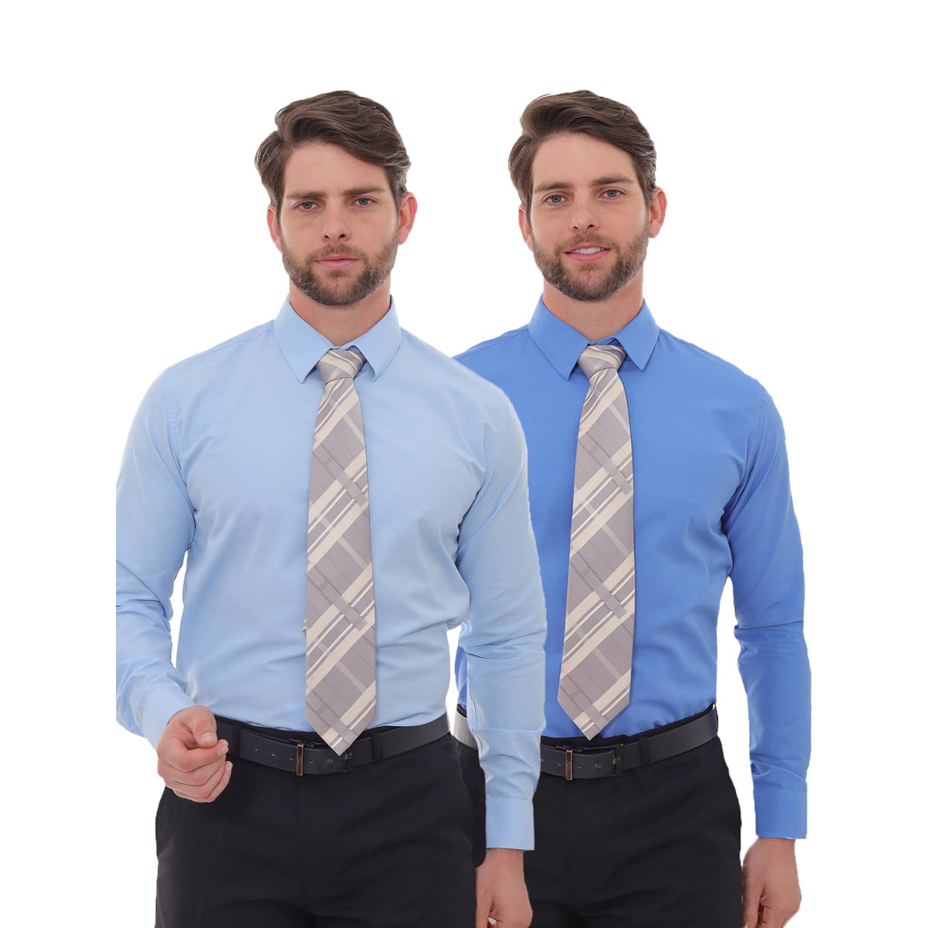KIT Masculino 2 Peças - Camisa Social Slim Azul e Camisa Social Slim Azul Bebê