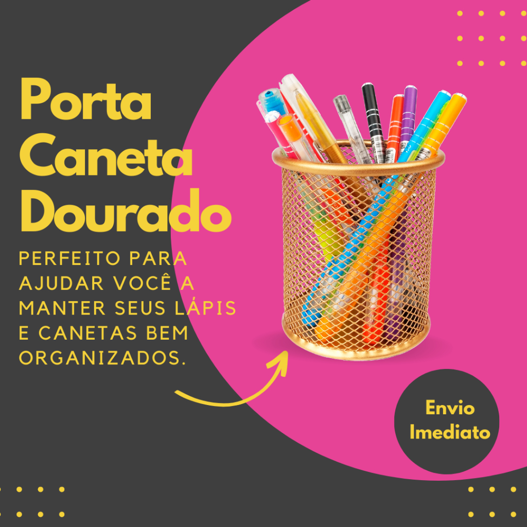 Porta Caneta Porta Lapis Porta Treco Aramado Redondo Dourado 10cm