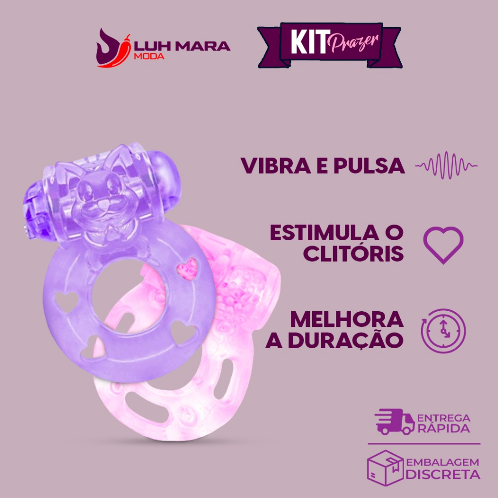 Kit 2 Anel Peniano De Silicone Masculino Com Vibrador Estimulador De Clitóris em Oferta na Shopee