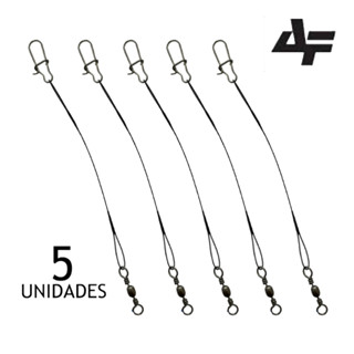 Kit com 5 Empates Cabo de Aço 45lbs Varios Tamanhos Com Snap e Girador Pesca Pescaria