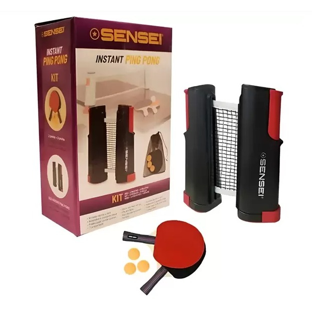 KIT PING PONG REDE + 2 RAQUETES + 3 BOLINHAS SENSEI TÊNIS DE MESA Kit pingue-pongue rede tênis de mesa Raquete tênis de mesa Bolinhas de tênis de mesa Kit tênis de mesa completo Mesa de ping-pong Acessórios tênis de mesa Material esportivo recreativo