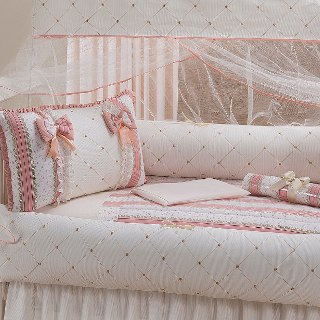 Kit Para Berço Essence Na Cor Salmão Com Fundo Palha +  SAIA BEGE