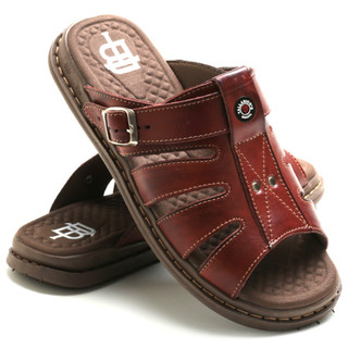Sandália Franciscana Anti Stress Chinelo Masculino Couro Legítimo