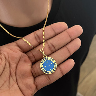 Corrente Correntinha Masculina Banhada a ouro pingente Cruzeiroo Time em Oferta na Shopee