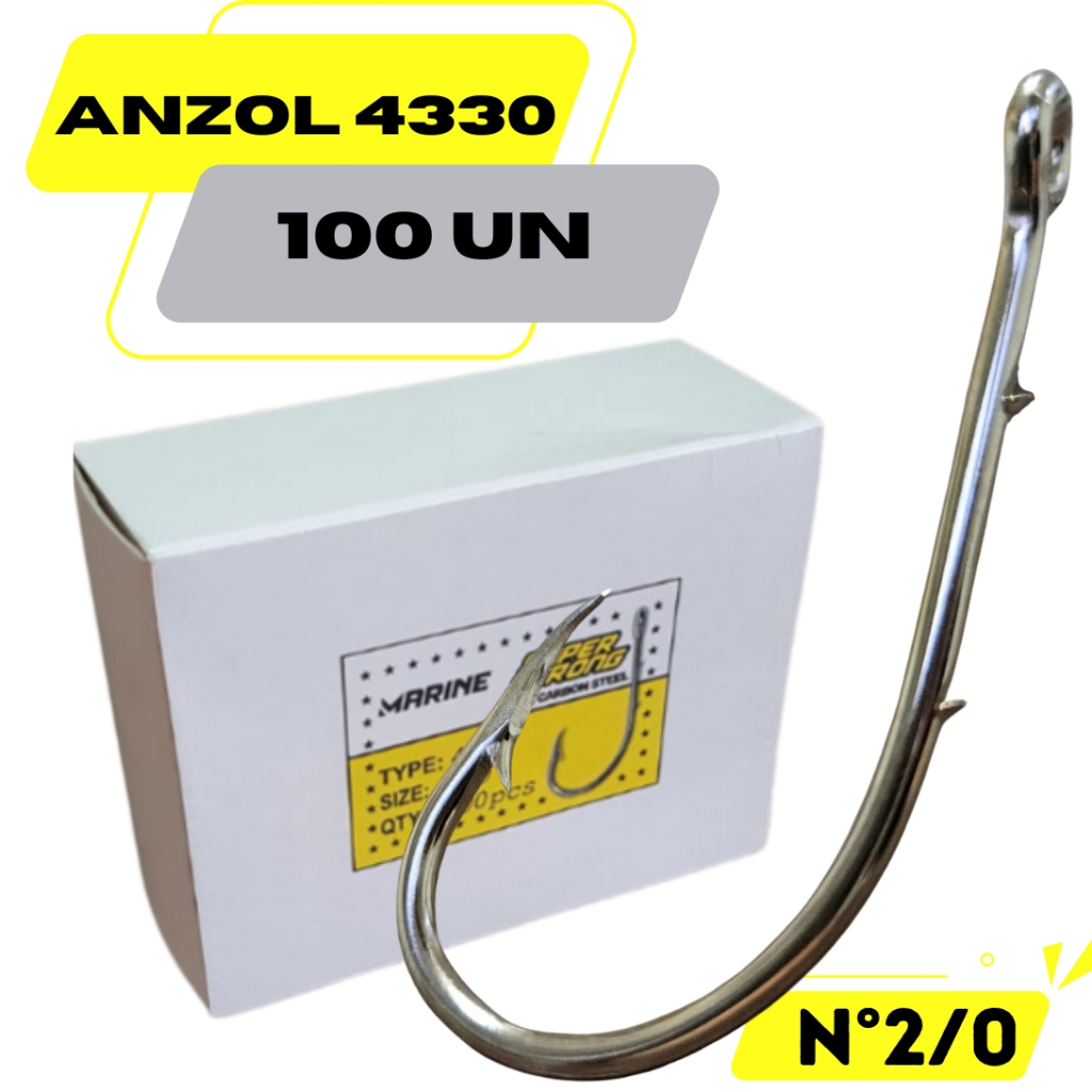 Anzol 4330 Super Strong nº2/0 3,7X1,5cm Caixa 100un Marine Sports Pesca De Tucunaré Dourado Traíra Pacu