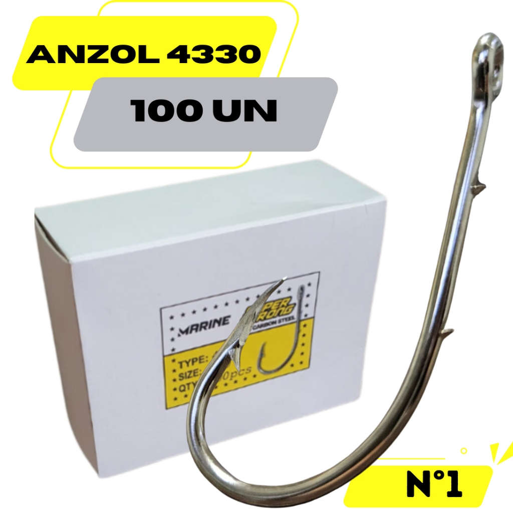 Anzol de Pesca 4330 Super Strong nº1 2,9X1,3cm Anzóis de Pesca Caixa 100un Marine Sports Gancho De Pesca Pescaria Pesqueiro Pesca De Tucunaré Dourado Traíra Pacu